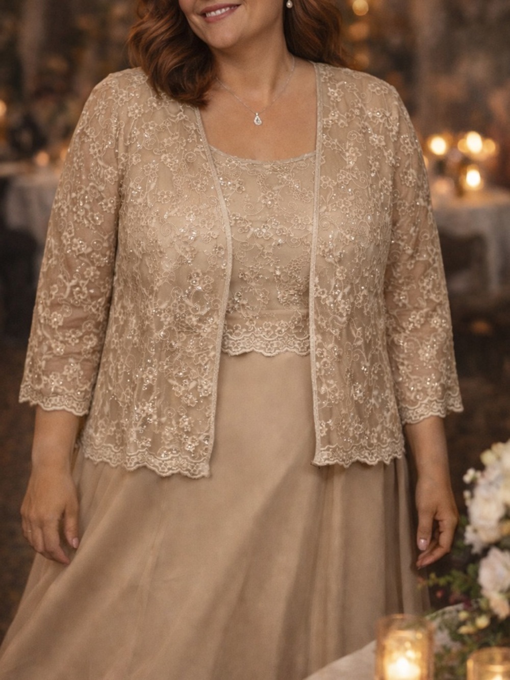 Sally USA Mother of the Bride Dress + Jacket Sz 4X Gold Lace Sparkle Formal EUC